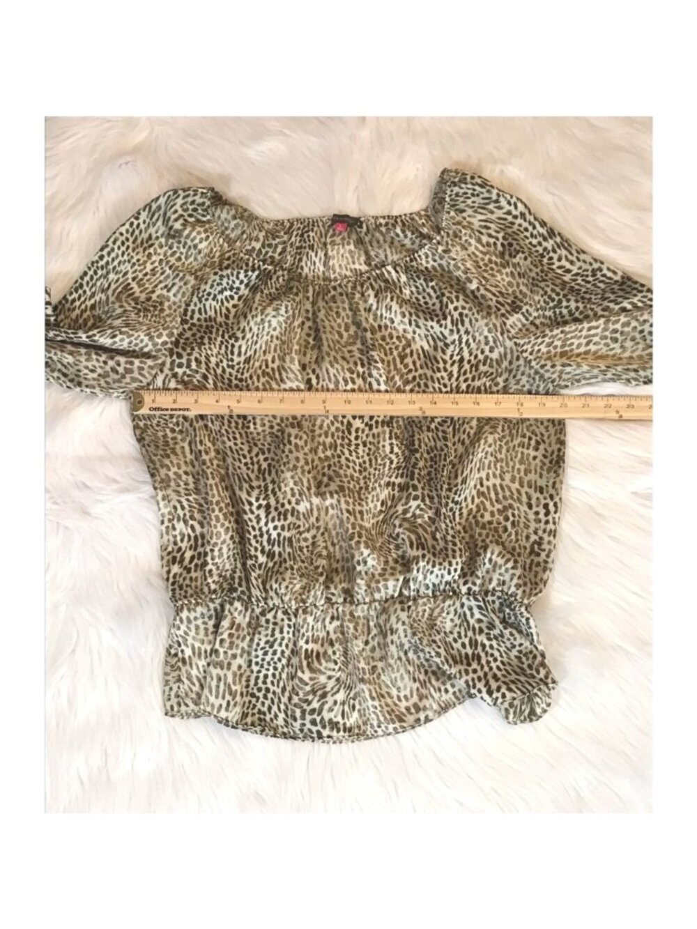 Vince Camuto Womens Casual Top Lg Brown Leopard 3/4 Sleeve Peasant Elastic Waist - Picture 3 of 5